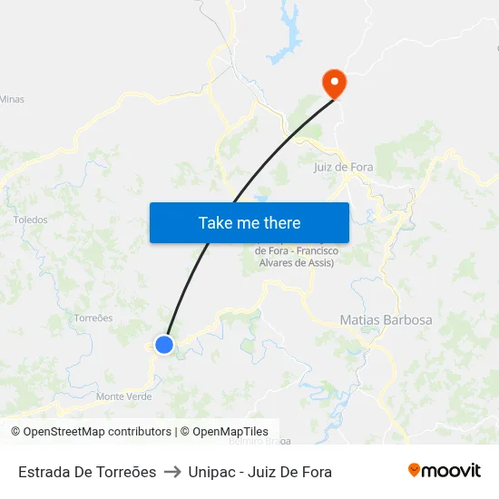 Estrada De Torreões to Unipac - Juiz De Fora map