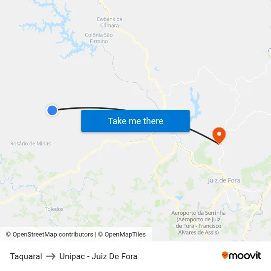 Taquaral to Unipac - Juiz De Fora map