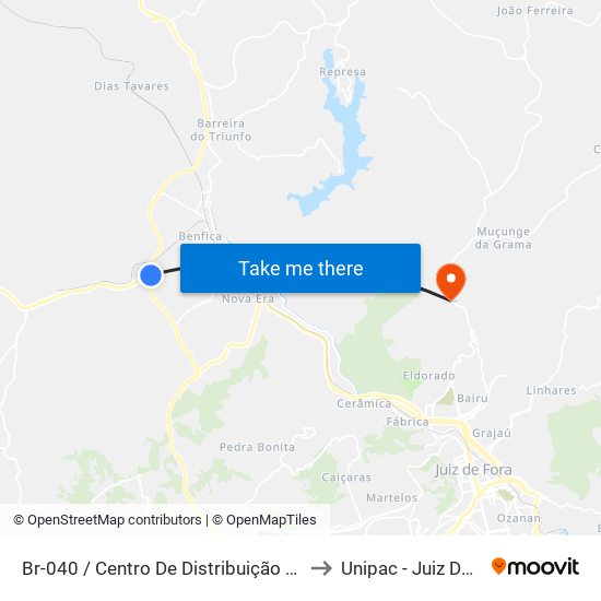 Br-040 / Centro De Distribuição Bahamas to Unipac - Juiz De Fora map