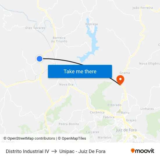 Distrito Industrial IV to Unipac - Juiz De Fora map