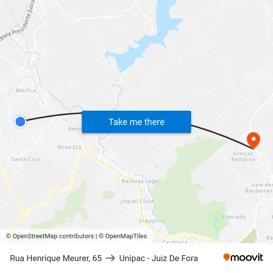Rua Henrique Meurer, 65 to Unipac - Juiz De Fora map
