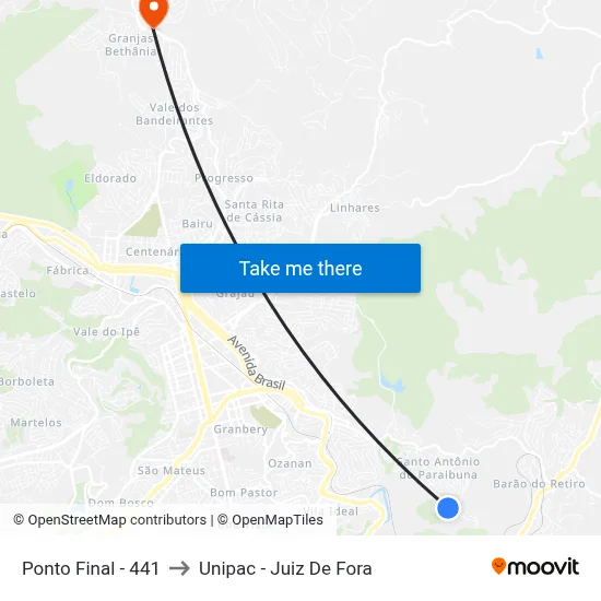 Ponto Final - 441 to Unipac - Juiz De Fora map