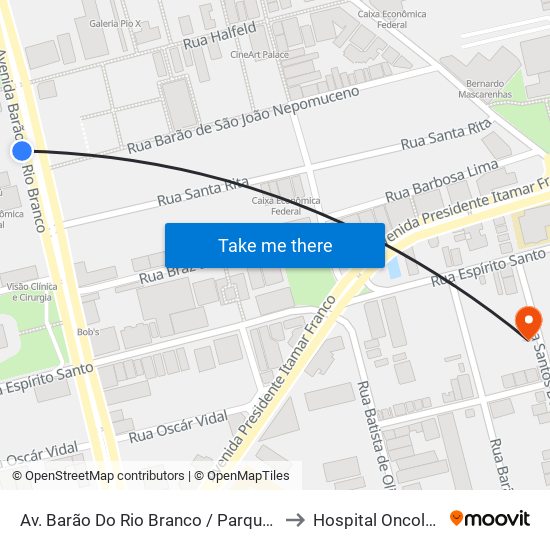 Av. Barão Do Rio Branco / Parque Halfeld to Hospital Oncológico map