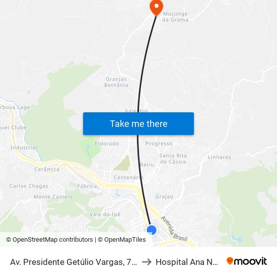 Av. Presidente Getúlio Vargas, 781 to Hospital Ana Nery map
