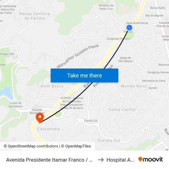 Avenida Presidente Itamar Franco / Victory Business Hotel to Hospital Ascomcer map