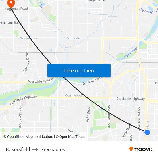 Bakersfield to Greenacres map