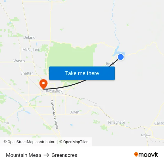 Mountain Mesa to Greenacres map