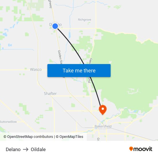 Delano to Oildale map