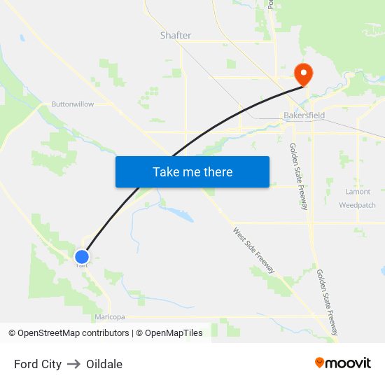 Ford City to Oildale map