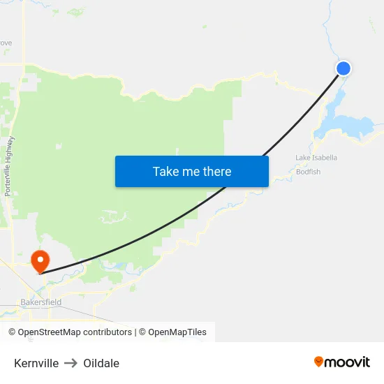 Kernville to Oildale map