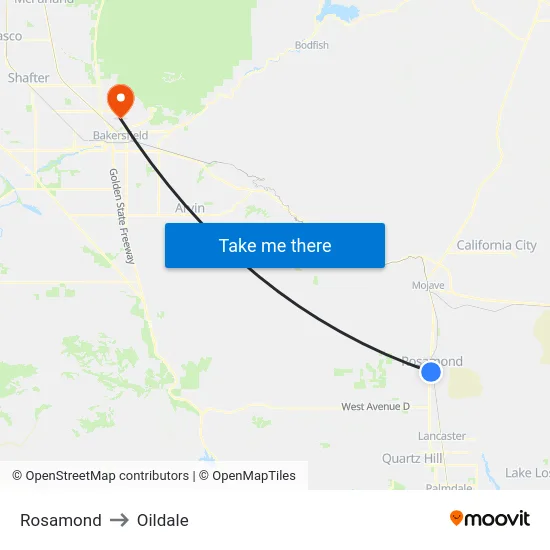 Rosamond to Oildale map