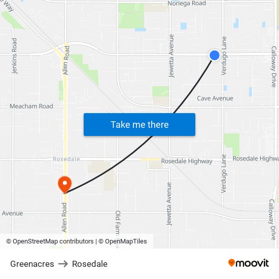 Greenacres to Rosedale map