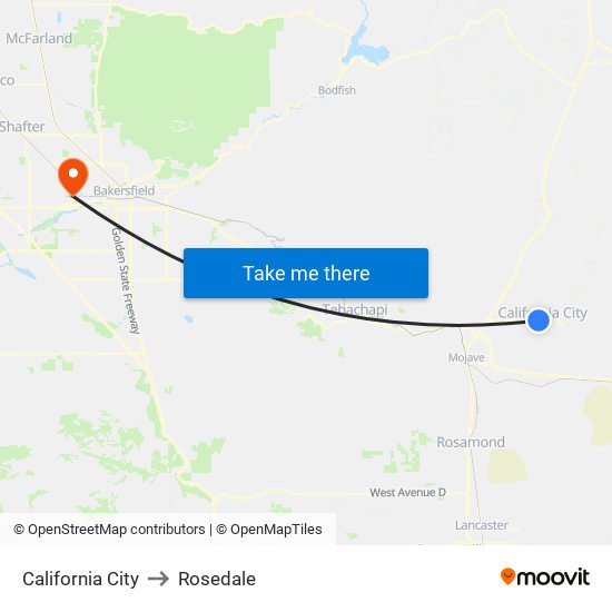 California City to Rosedale map