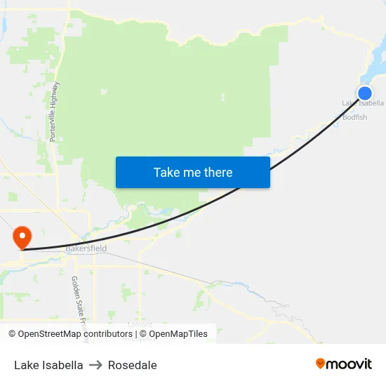 Lake Isabella to Rosedale map