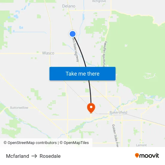 Mcfarland to Rosedale map