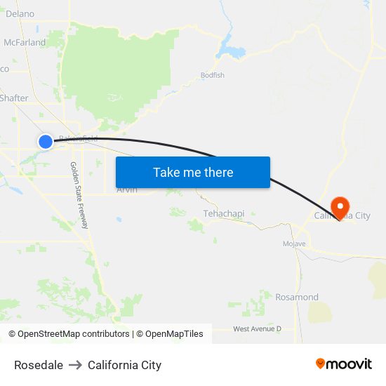 Rosedale to California City map