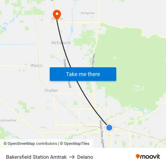Bakersfield Station Amtrak to Delano map