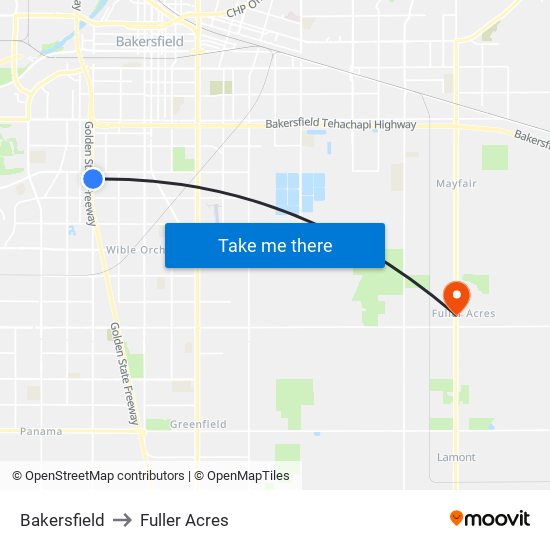 Bakersfield to Fuller Acres map