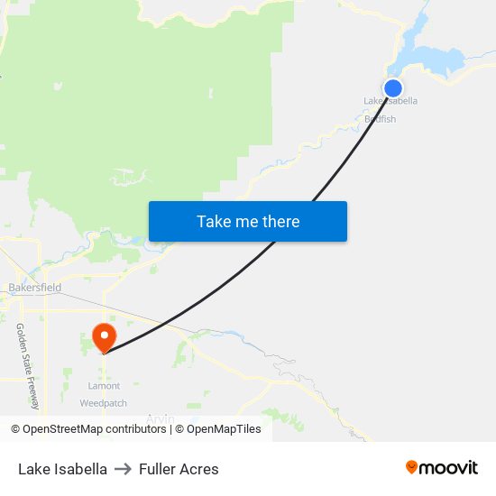 Lake Isabella to Fuller Acres map