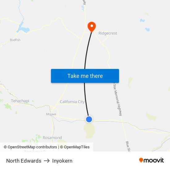 North Edwards to Inyokern map