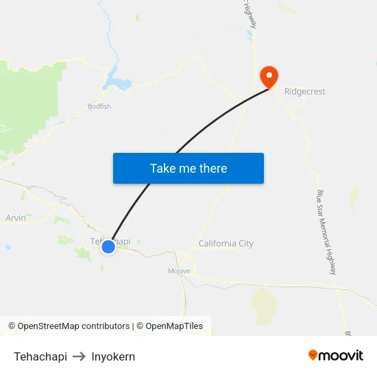 Tehachapi to Inyokern map