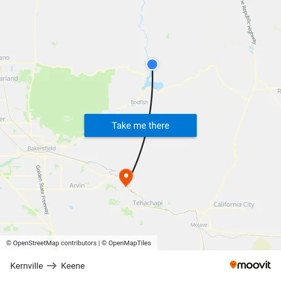 Kernville to Keene map