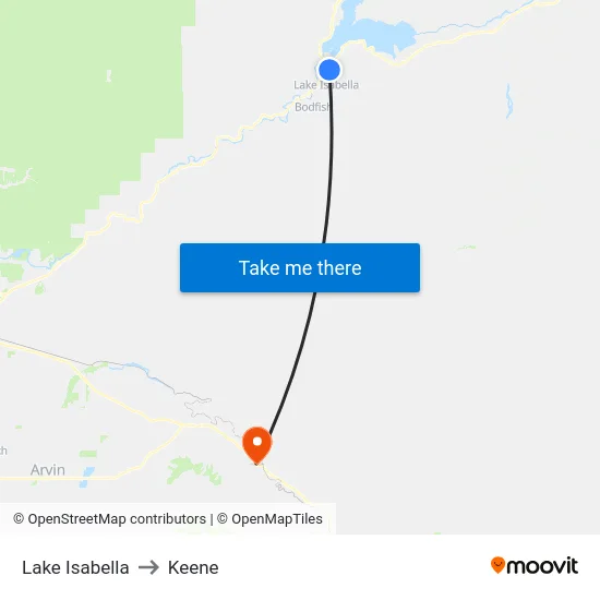 Lake Isabella to Keene map