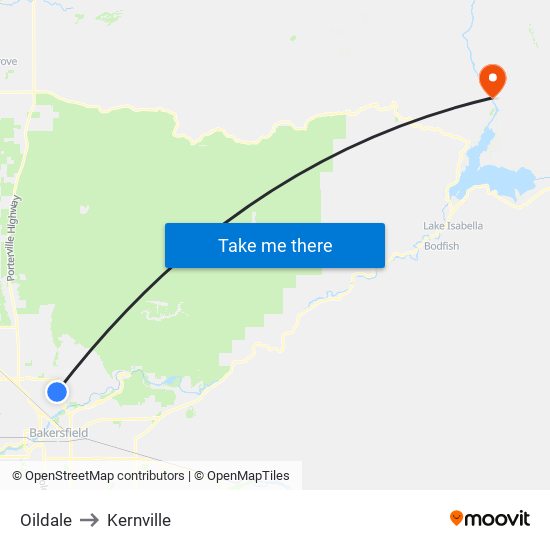 Oildale to Kernville map