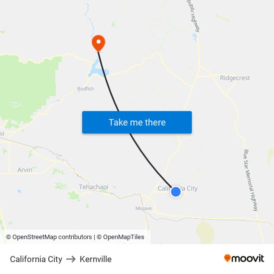 California City to Kernville map