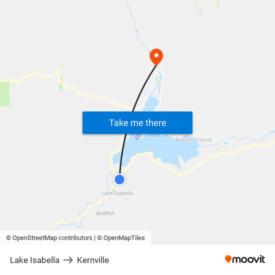 Lake Isabella to Kernville map