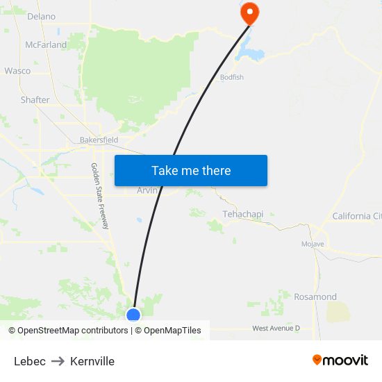 Lebec to Kernville map