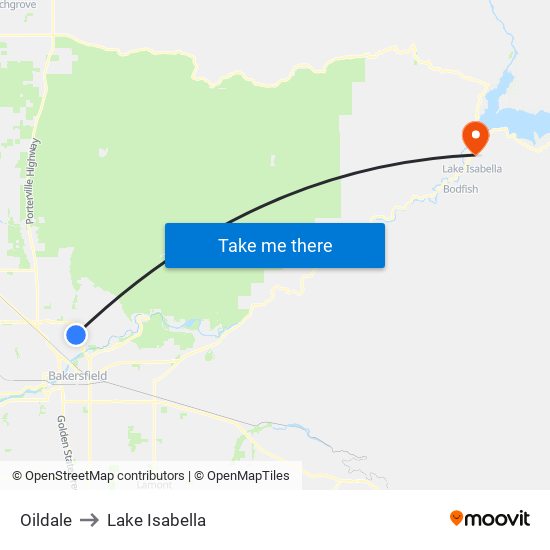 Oildale to Lake Isabella map