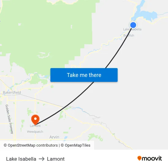 Lake Isabella to Lamont map