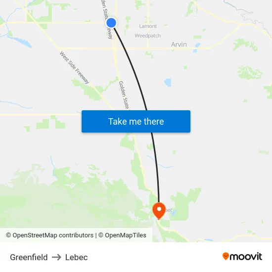 Greenfield to Lebec map