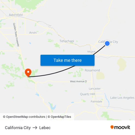 California City to Lebec map