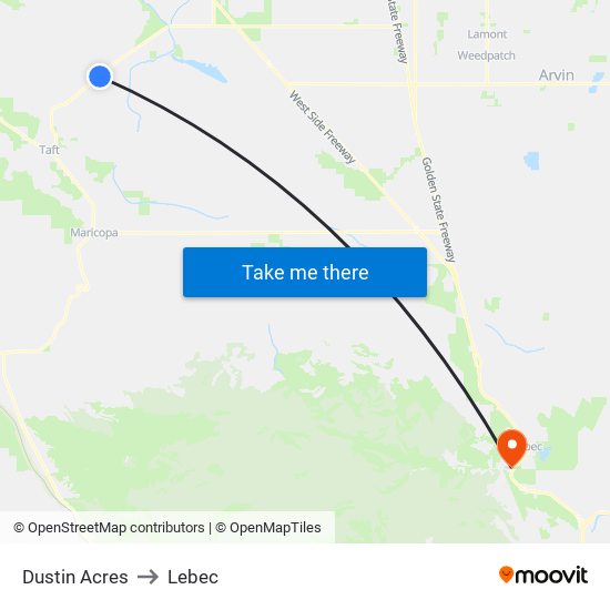 Dustin Acres to Lebec map