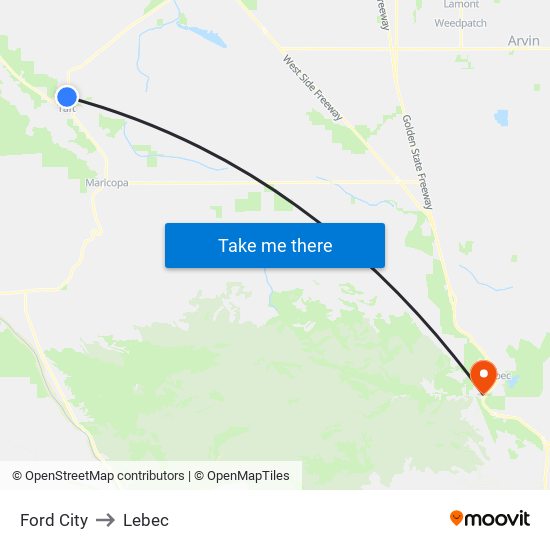 Ford City to Lebec map