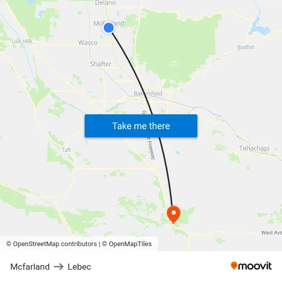 Mcfarland to Lebec map