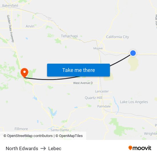 North Edwards to Lebec map