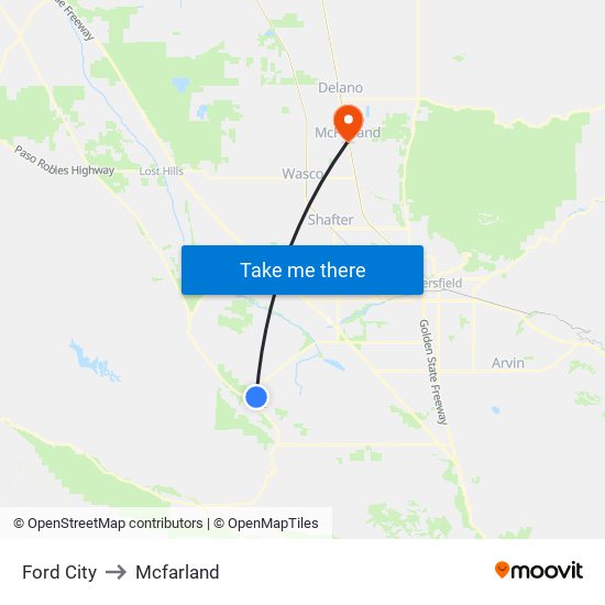 Ford City to Mcfarland map