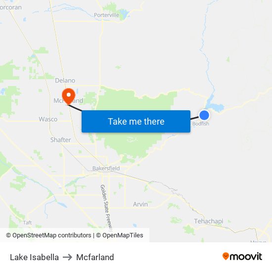 Lake Isabella to Mcfarland map