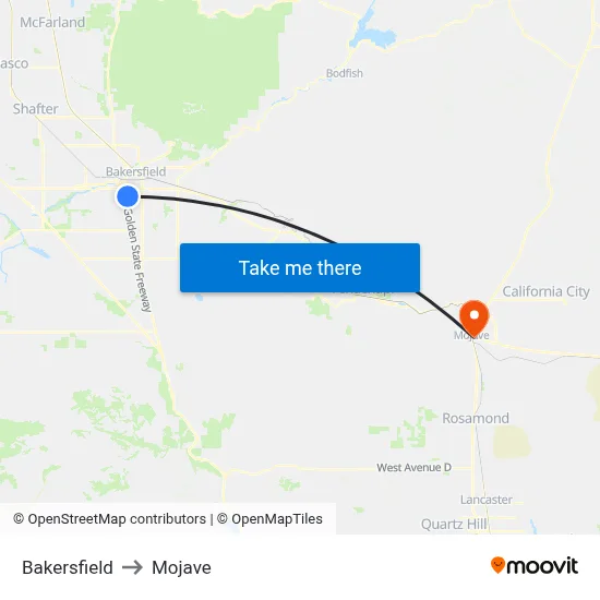 Bakersfield to Mojave map