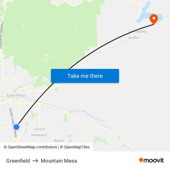 Greenfield to Mountain Mesa map