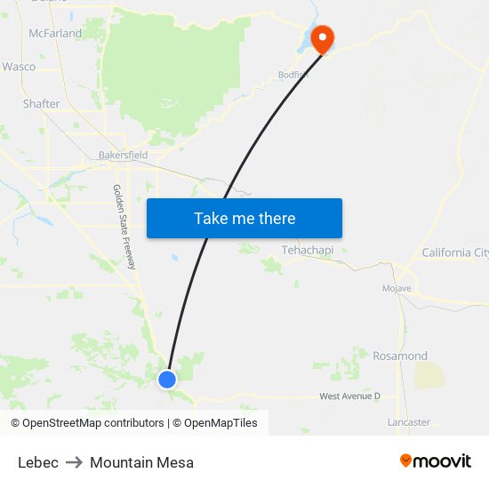 Lebec to Mountain Mesa map