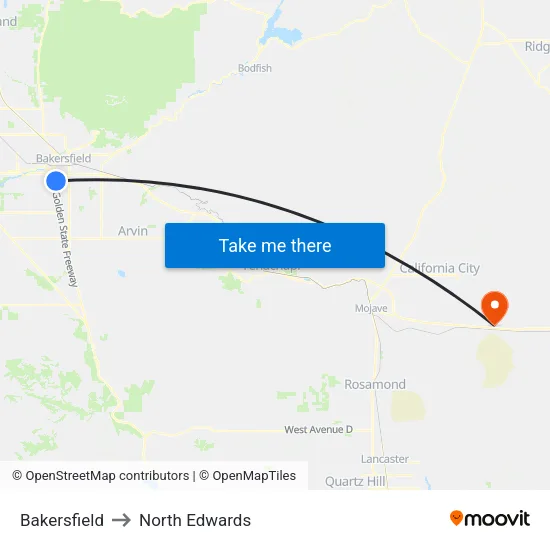 Bakersfield to North Edwards map