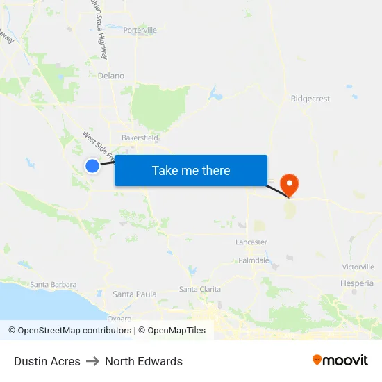 Dustin Acres to North Edwards map