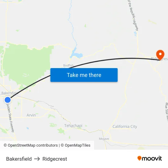 Bakersfield to Ridgecrest map