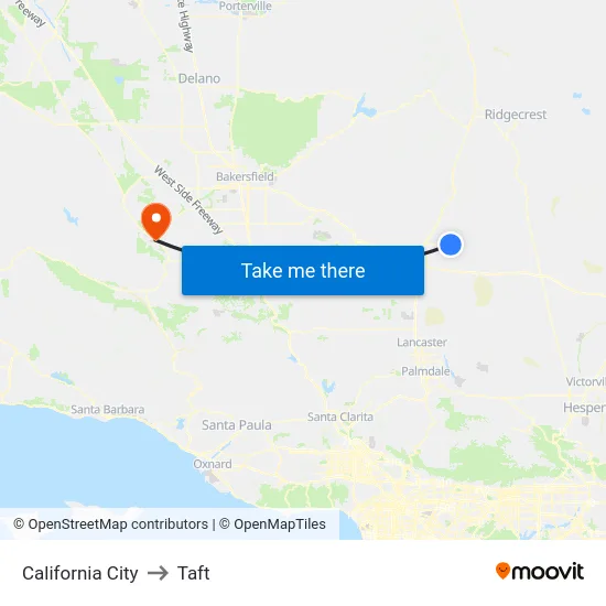 California City to Taft map