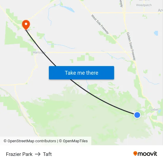 Frazier Park to Taft map