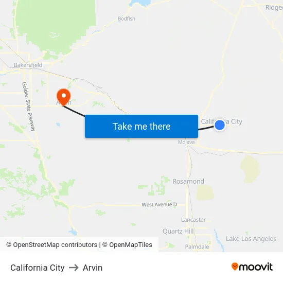 California City to Arvin map